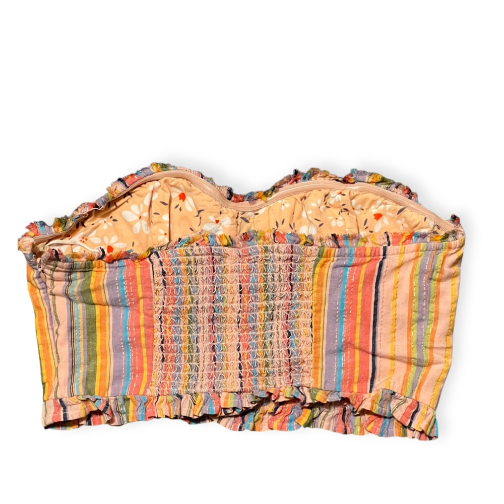 Anthropologie Pilcro Rainbow Smocked Strapless Bustier Crop Top Size Small - Picture 7 of 11